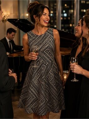 Tahari Fit & Flare Geometric Dress size 8 formal dinner classy Holiday Elegant